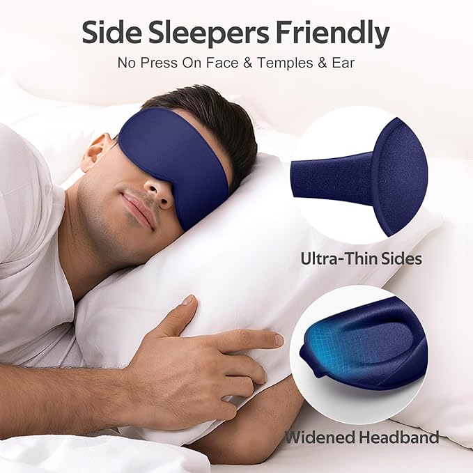 Sleep Mask for Men Women - 100% Blackout Eye Masks for Sleep - 3D Soft Sleeping Mask for Side Sleepers - Zero Pressure Lash Extensions Eye Cover Shade for Airplane Travel Essentials, Blue - Bloomnest