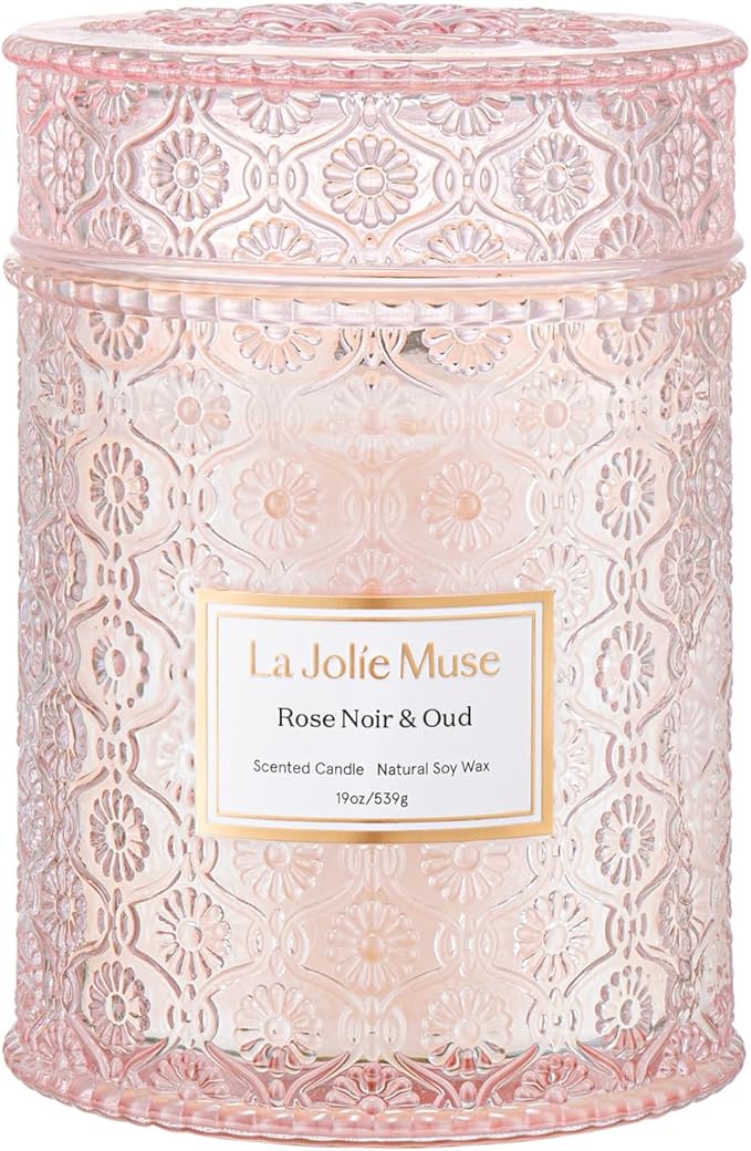 LA JOLIE MUSE Rose Noir & Oud Scented Candle – Lemon, Rose & Oud |19 oz Large Wooden Wick Candle | Natural Soy Wax | 90 Hours Clean Burn | Gift-Ready for Hosts & Gatherings | Elegant Home Décor - Bloomnest