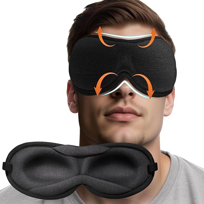 Ultra-Thin 3D Sleep Mask for Side Sleepers, Men, Women, Lash Extensions – Soft, Breathable and Lightweight Blackout Sleeping Eye Mask for Travel, Naps, Airplane, Adjustable, Mens (Black) - Bloomnest
