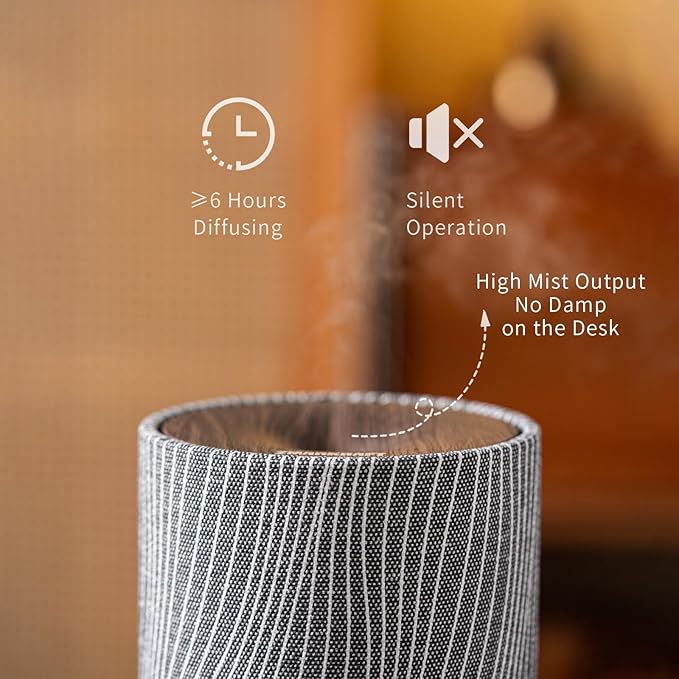 Essential Oil Diffuser 7 fl oz 200ml with Fabric Cover and Night Lamp | Ultrasonic Aroma Diffuser | Humidifier w Lights | Room Decor | Small Humidifier for Bedroom | Gift (Dark Brown) - Bloomnest