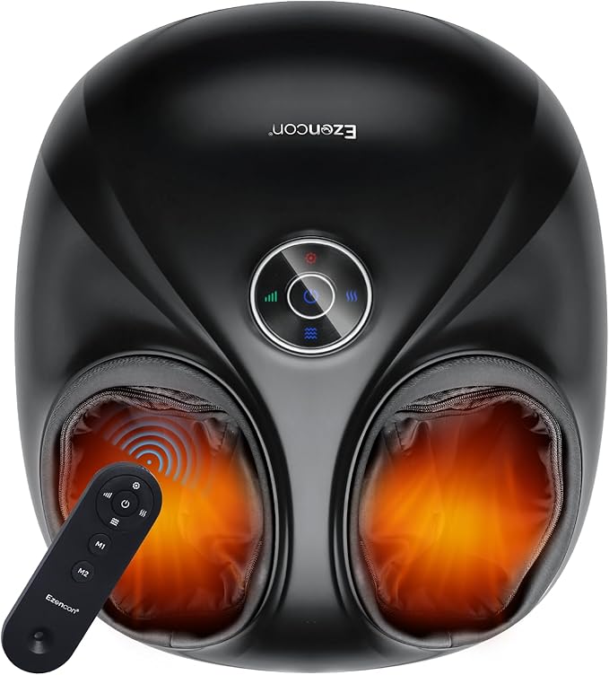 Heated Foot Massager with Shiatsu Kneading, Scraping & Vibration – Ideal for Deep Massage at Home or Work – Includes Remote & 2 Memory Modes