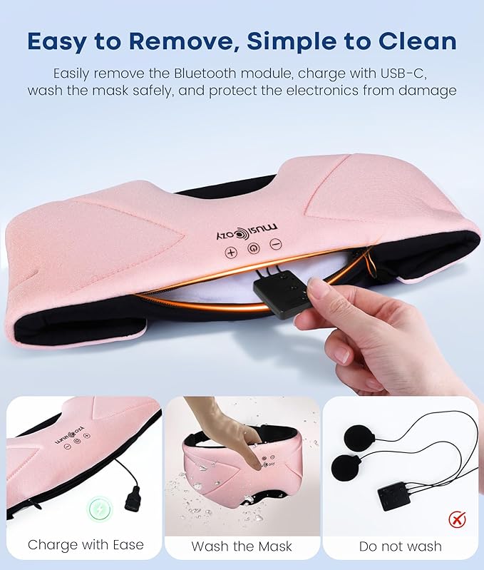 MUSICOZY Bluetooth Sleep Headphones 5.4, Wireless Over-Ear Headphones with Built-in HD Stereo Speakers, Cooling Eye Mask Design, 14H Playtime, Washable, for Side Sleepers, Travel & Relaxation - Bloomnest