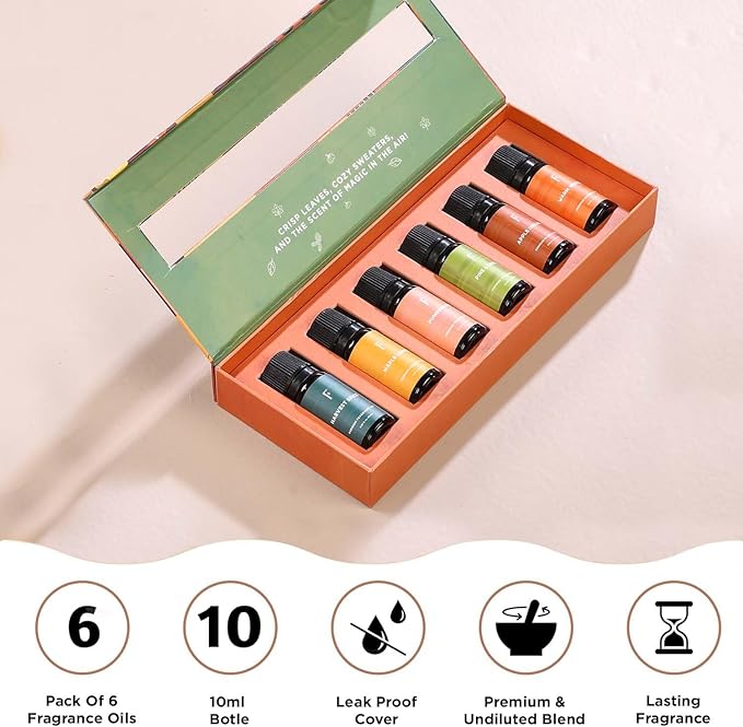 Folkulture Essential Oils for Diffuser | Fall Essential Oils Set of 6x0.34 fl oz | 60 ml Fragrance Oil, Diffusers Oils Fall Scents for Home | Oil Diffusers Fragrances for Diffusers | Pumpkin Spice oil - Bloomnest