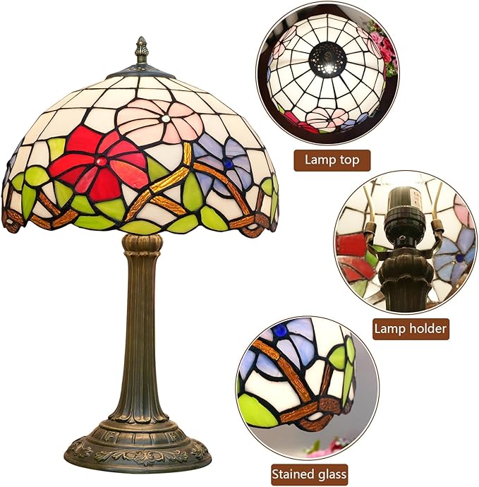 Tiffany Lamp Stained Glass lamp Bedside Table Lamps for Living Room Bedroom Dorm Kitchen Home Decor Festival Birthday Gift,12 inches Morning Glory - Bloomnest