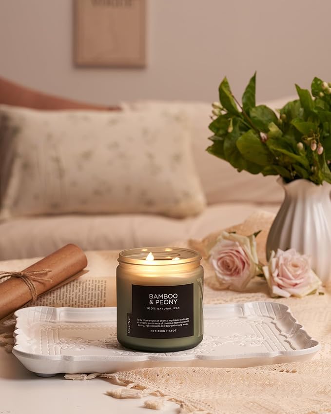 M&SENSE Bamboo Peony Scented Candle, 11.6oz Aromatherapy Jar Candle, 70 Hour Burn Time, Natural Soy Wax Blend, Stress Relief, Home Fragrance - Bloomnest