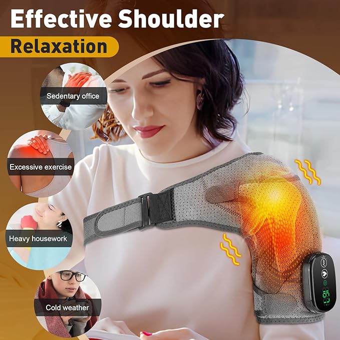 Shoulder Heating Pad, Shoulder Massager for Pain Relief Deep Tissue, Heated Shoulder Brace Wrap for Men Women, Rotator Cuff Heating Pad for Pain Relief - Bloomnest