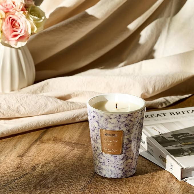 M&SENSE LavenderCitrus Scented Candles for Home, Lead-Free Wick Highly Scented Jar Candles, 14.1 Oz 80 Hours Lasting Burning Candles Gifts for Women, Relaxing Aromatherapy Candle for Stress Relief - Bloomnest