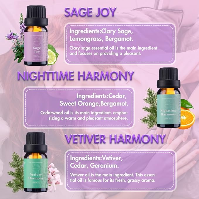 Essential Oils for Diffusers For Home - Dreamland Slumber Aromatherapy Oils Set for Humidifiers, 6x10ml - Essential Oil Blends Including Lavender, Cedar, Sweet Orange, Geranium, Roman Chamomile