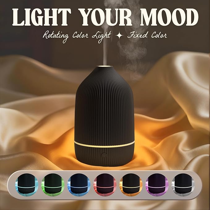 Essential Oil Diffuser, 100ml Aromatherapy Diffuser, Mini Ultrasonic Diffuser for Essential Oil, Home, Office, Cool Mist Humidifier with 7 Led Light, Auto Shut-Off, Black - Bloomnest