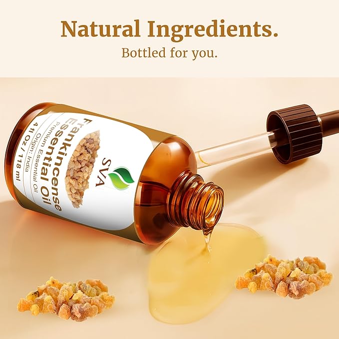 SVA Frankincense Essential Oil – 4 Fl Oz – 100% Natural Boswellia Serrata Oil - for Diffuser, Hair Care, Face, Skin Care, Aromatherapy, Scalp and Body Massage, Soap and Candle Making – with Dropper - Bloomnest