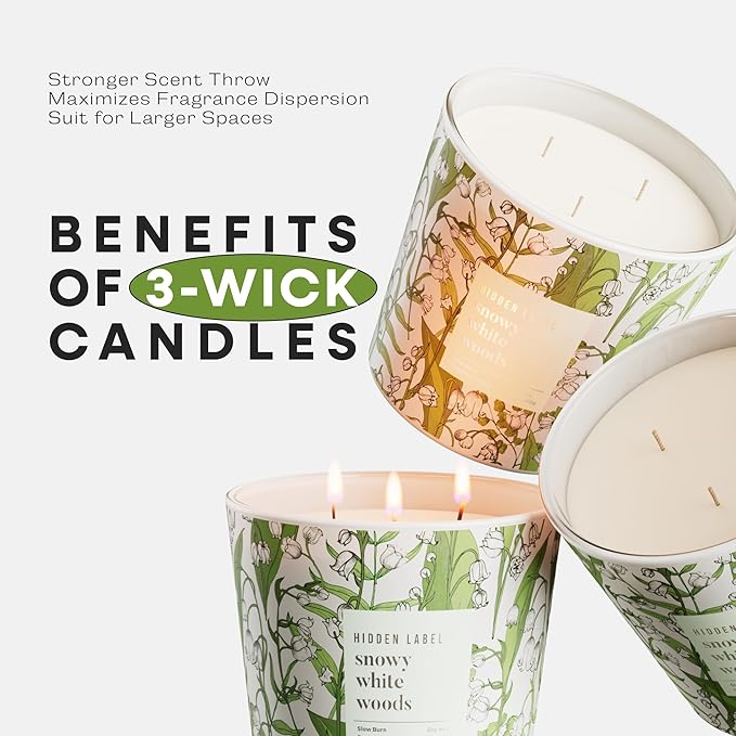 Giant Candle, Snowy White Woods Scented Candle for Home, 30oz Natural Soy Wax, 3-Wick Large Aromatherapy Candles, Up to 100Hour Burn Time, Long Lasting Highly Scented Luxury Candle Gift - Bloomnest