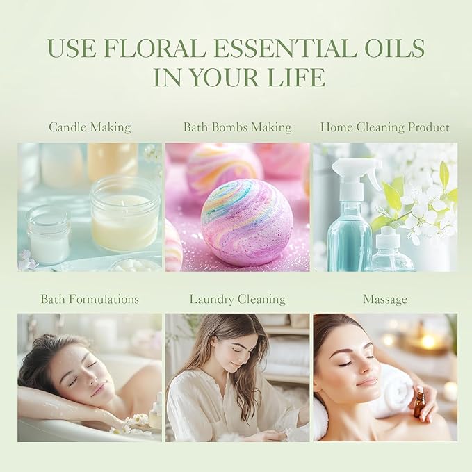 Floral Essential Oils Set | Top 6 Essential Oils for Diffusers for Home, Aromatherapy Oils Gift Set for Home Fragrance, Candle Making Scents - Lilac, Lavender, Chamomile, Jasmine, Rose, Gardenia - Bloomnest