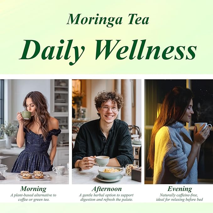 WT WEETEE Moringa Tea Bags 100 Count, 100% Pure Dried Moringa Leaves, Caffeine Free Nutrient-Dense Herbal Tea, Earthy Spinach Aroma & Bold Fermented Bean-Like Flavor - Bloomnest