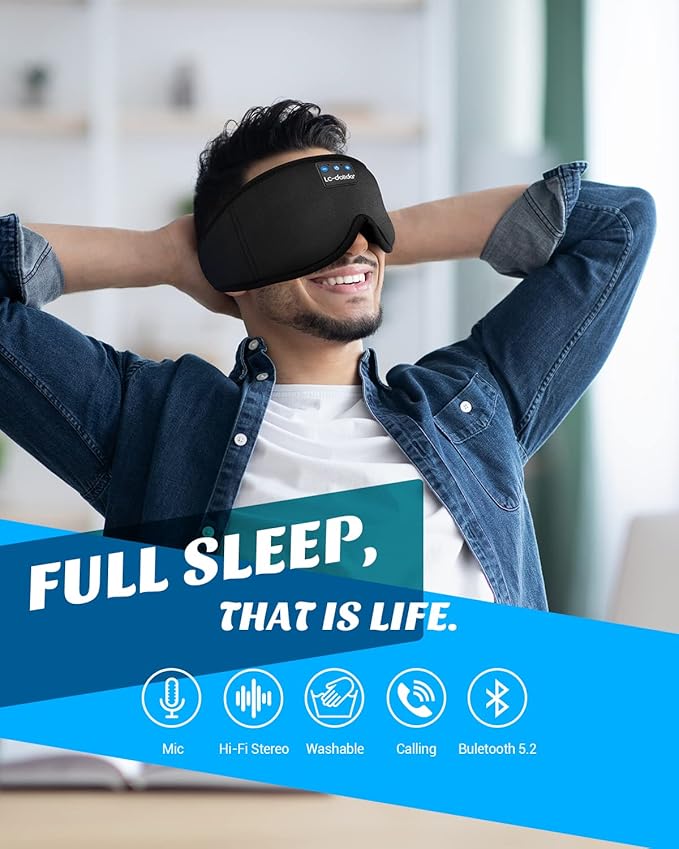 LC-dolida Sleep Mask with Bluetooth Headphones, Sleep Headphones Bluetooth Sleep Mask Eye Mask Pressure Relief Night Sleeping Headphones for Side Sleepers Best Gift and Travel Essential - Bloomnest