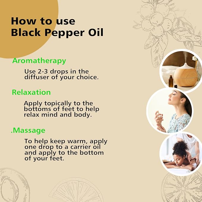 Black Pepper Essential Oil 1 Oz – 100% Pure Natural Black Pepper Oil for Diffuser, Massage, DIY Blends & Personal Care, Fresh Spicy Aroma - Bloomnest