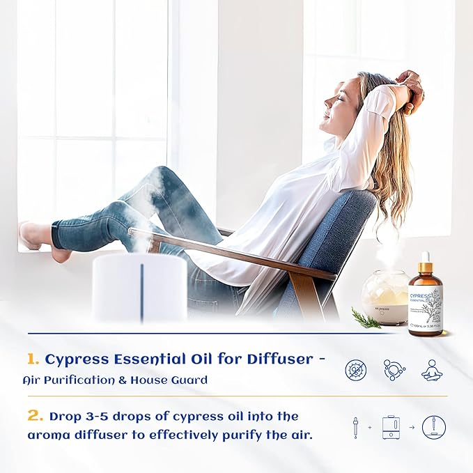 HIQILI 100ML Cypress Essential Oil, 100% Natural for Diffuser, Skin Care, Includes 10ML Travel Bottle - 3.38 Fl Oz - Bloomnest