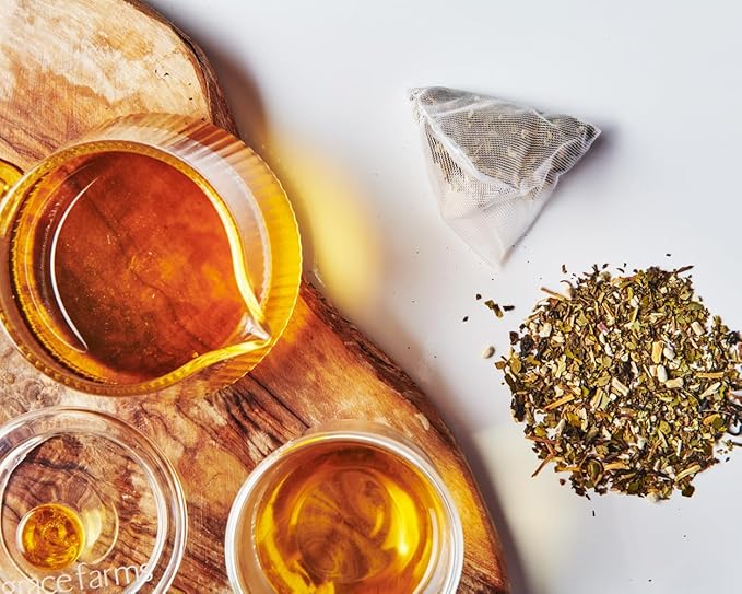 Grace Farms REVIVE Wellness Organic Tea Blend (100 Enveloped Pyramid Sachets w/ String & Tag) | Yerba Mate, Green Tea, & Adaptogens | Natural Energy Coffee Replacement | Fairtrade & Kosher | Gives Back 100% of Profits - Bloomnest