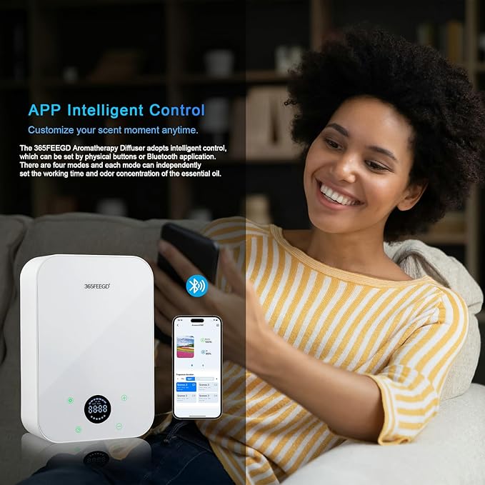 Waterless Oil Diffuser - Pure Essential Oil Diffuser with App Control - 150ml/1700 Sq.Ft. Coverage for Effective Aromatherapy in Home/Office/Hotel (White) - Bloomnest