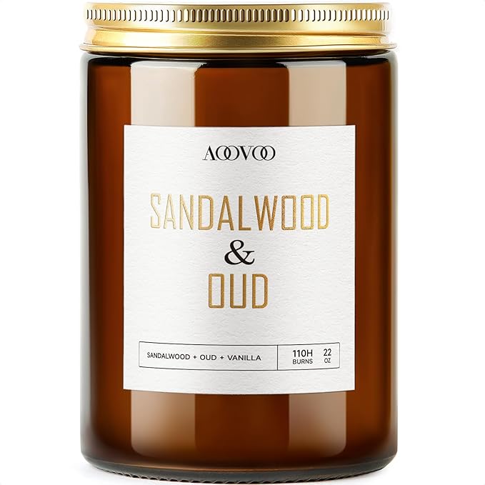 AOOVOO Sandalwood Oud Candle - Large Scented Candles 22oz, Soy Candles, Aromatherapy Candle, Soy Wax Candle - Bloomnest