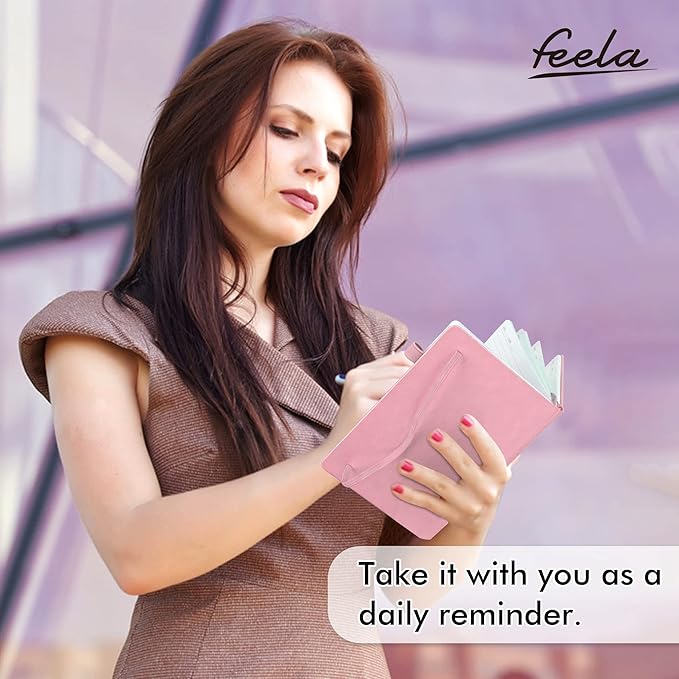 feela 24 Pack Journal Notebook Bulk for Work, Business Notebook Hardcover Lined Writing Journal with Pen Holder for Men Women Note Taking, with 24 Black Pens, 120 GSM, 5.1”x8.3”, A5, Rose Pink - Bloomnest