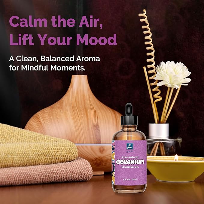 Geranium Essential Oil 4 Oz, 100% Pure Geranium Oil for Diffuser, Skin, Hair, Face, Soap & Candle Making, Aromatherapy & Massage - Bloomnest