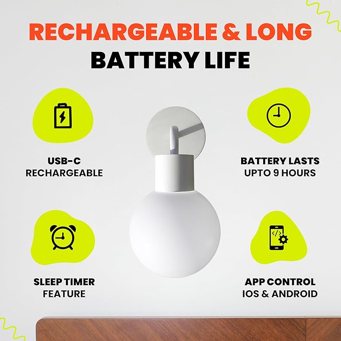 Wireless Wall Sconce (Shark Tank) Rechargeable & Dimmable LED Light w/App Control & Damage-Free Install, Moveable Modern Ambient Lighting for Elegant Home & Bedroom Decor | Popwhite - Bloomnest