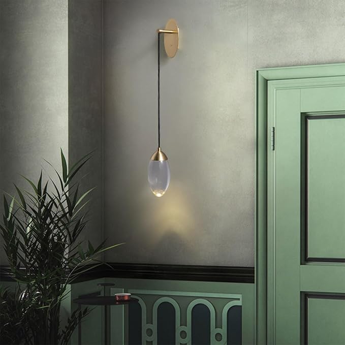 Luxurious Clear Water Drops Crystal Wall Lamp,5W 3000K Contemporary 1-Light Brass Wall Lamp,Modern Creative LED Home Decor Lighting Fixture for Bedroom Bedside - Bloomnest