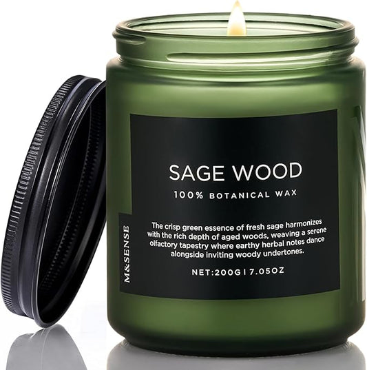 M&SENSE Sage Wood Scented Candle, 7.05oz 50 Hours Long Lasting Clean Non Toxic All Natural Soy Wax Candle for Relaxing & Stress Relief, 2 Wick Home Fragrance Gifts for Home Decor - Bloomnest
