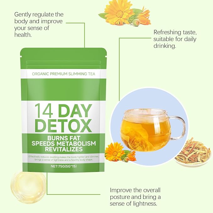 Natural plant slimming tea to help you lose weight - 14-day detoxifying slimming tea, smooths belly fat, reduces appetite, 5g*15 bags - Bloomnest