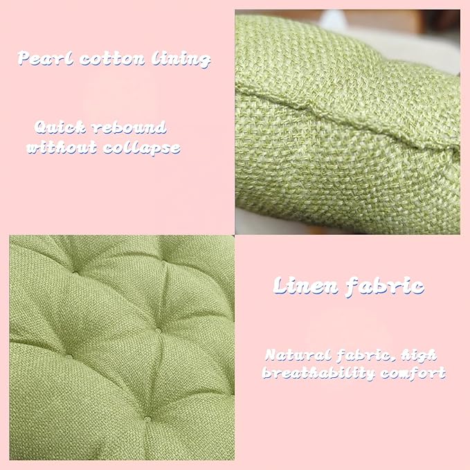 Large Linen Floor Cushions,Round Futon Pillows Japanese Style Tufted Floor Pillows Meditation Cushions for Seating On Pad for Yoga Sofa Balcony(Size:75x75cm(30x30inch),Color:Light Green) - Bloomnest