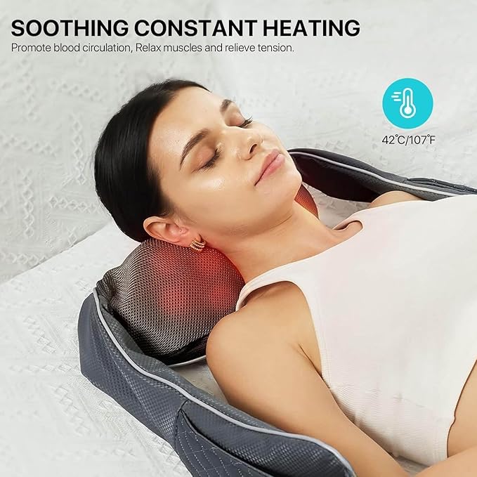 Cordless Shiatsu Neck Massager with Heat – Rechargeable Massager for Neck and Shoulder Pain with 8 Deep Kneading Nodes, Back Massager for Home Office Outdoor - Christmas Gifts for Mom Dad Men Women - Bloomnest