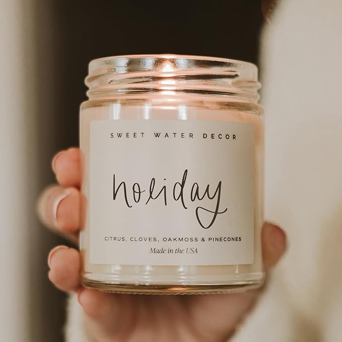 Sweet Water Decor Holiday Candle - Cloves, Pine, and Sandalwood Festive Winter Scented Soy Candles for Home - 9oz Clear Jar, 40 Hour Burn Time, Made in The USA - Bloomnest