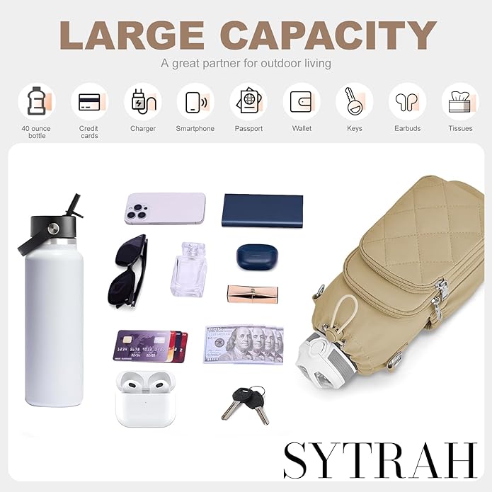 Water Bottle Bag Crossbody，Insulated Water Bottle Purse Crossbody Water Bottle Holder with Strap 40 oz SYTRAH