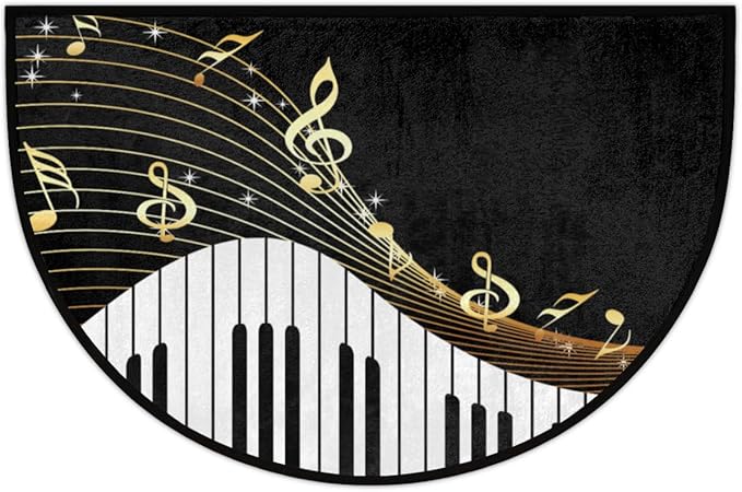 Half Round Door Mat, Music Theme Non-Slip Half Circle Area Rug Piano Keyboard Music Notes Doormat Washable Durable Home Decor Half Moon Rug for Floor Indoor Outdoor Living Room Bedroom Kitchen Patio - Bloomnest