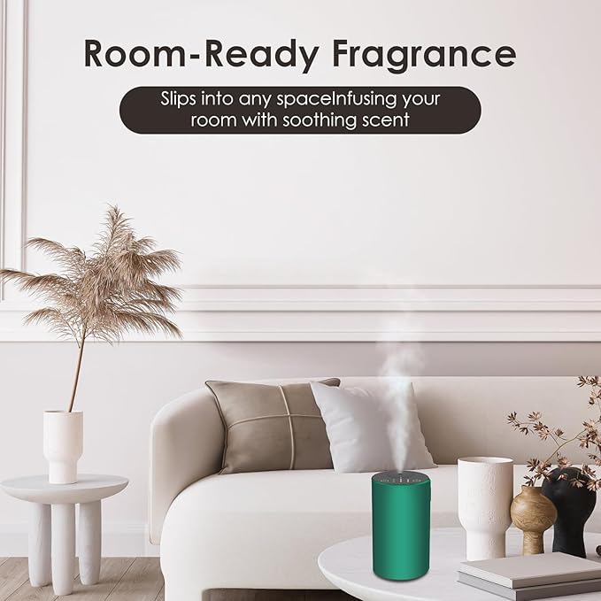 Waterless Essential Oil Diffuser, 7 Colors LED Light, Battery Powered Mini Scent Air Machine, Aromatherapy Mist Diffuser for Home Room Car Office (Green) - Bloomnest