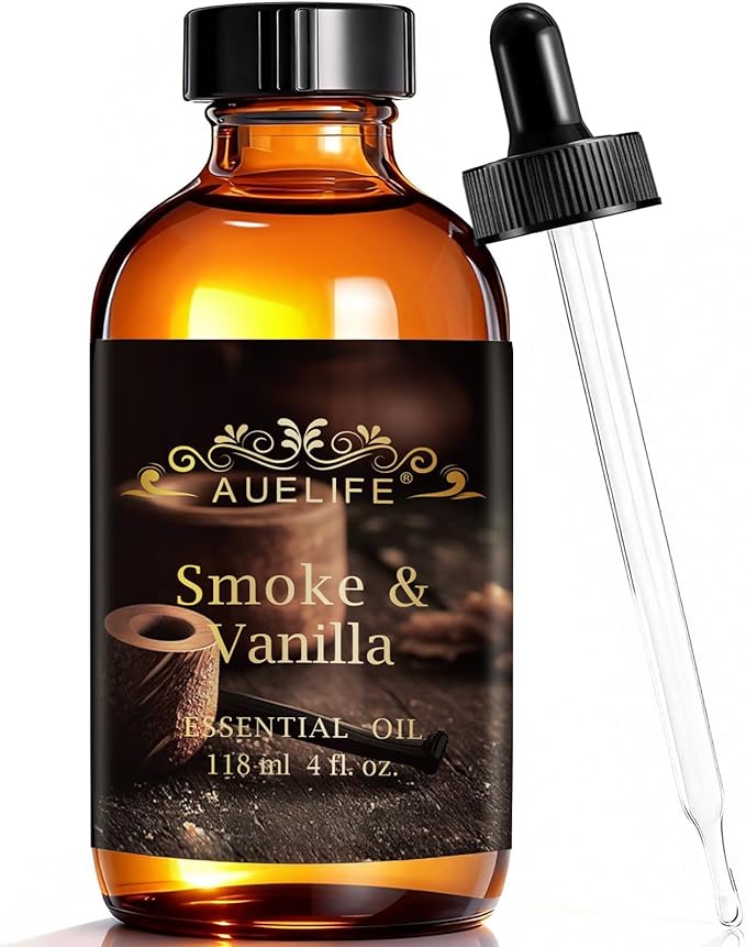 Auelife 4oz Smoke & Vanilla Men Essential Oils for Diffusers for Home - Long Lasting Fragrance Oil for Candle & Soap Making, Father's Day Gifts for Him - Masculine Scented Oil for Men Gift, 118ml Auelife