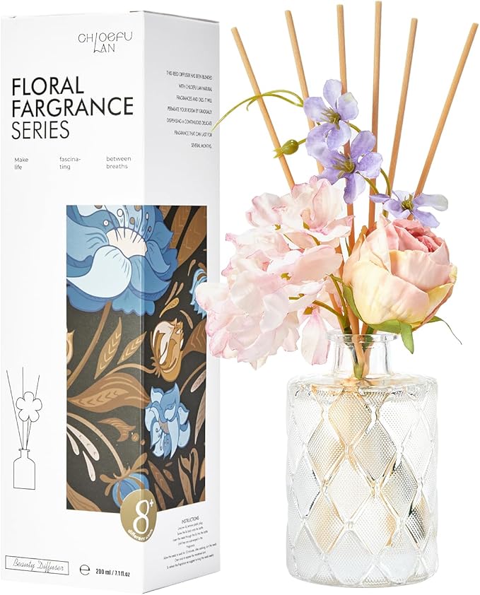 Chloefu Lan Rose Reéd Diffuser Set 6.7oz (200ml) with 9 Sticks, Oud Scent Diffusers for Home, Pink Flowers Reéd Diffuser Sticks, Scentsy Home Fragrance, Scented Oils, Office & Bathroom Décor - Bloomnest