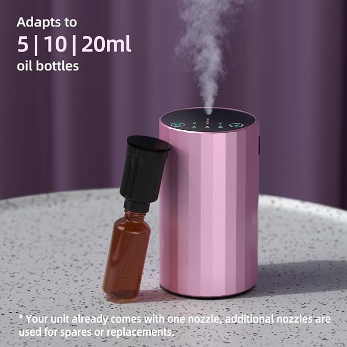 Waterless Essential Oil Diffuser Aromatherapy Scent Diffusers for Home Large Room, Bedroom, Car, Office, Desk, Battery Operated Mini Portable Air Freshener (Pink) - Bloomnest