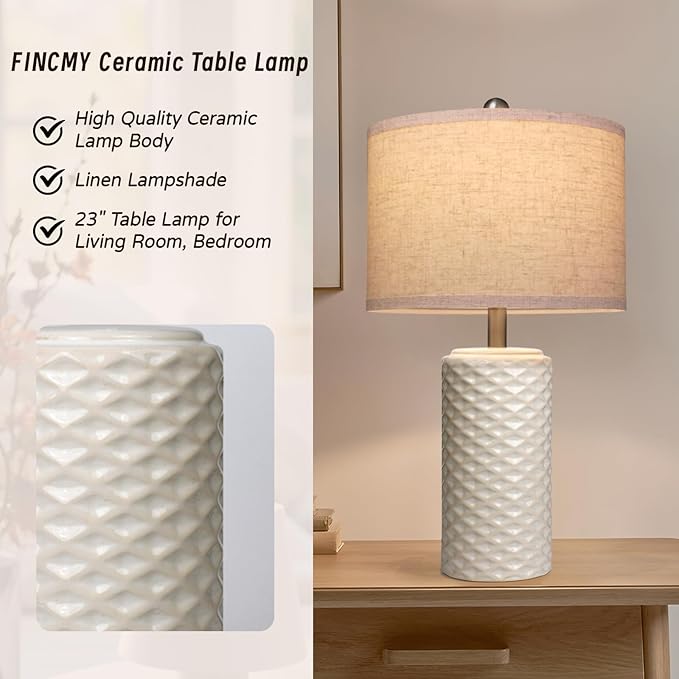 23" Bedside Lamps Set of 2, Dimmable Ceramic Table Lamps for Night Stands Modern Farmhouse Bedroom Lamps with Timer, Nightstand Table Lamps for Living Room End Table, Beige, LED Bulb Included - Bloomnest