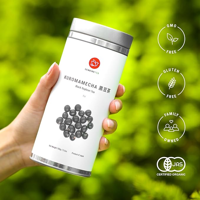 Senbird Premium Kuromamecha - Japanese Black Soybean Tea - From Hokkaido, Japan - Loose Leaf Kuromame in Airtight Tea Tin (5.3oz/150g) - Bloomnest