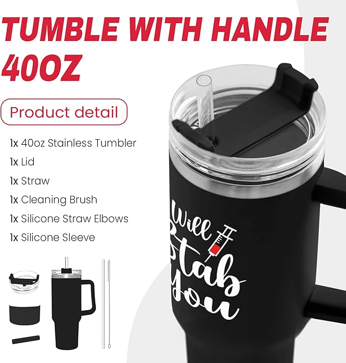 SANDJEST Nurse Gifts I Will Stab You Tumbler with Handle 40oz Stainless Steel Insulated Coffee Cup Funny Nurse Week Present, Nursing School Graduation, Appreciation Gifts for RN Nurses - Bloomnest