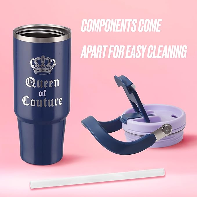 Juicy Couture Flip Fusion Hydration 40oz Stainless Steel Tumbler with Flip Handle, Navy - Bloomnest