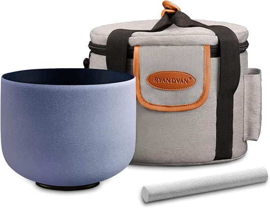 RYAN DVAN 8” A Note Indigo Frosted Third Eye Chakra Crystal Singing Bowl with Free Heavy-Duty Carrying Case and Suede Striker O-Ring - Bloomnest