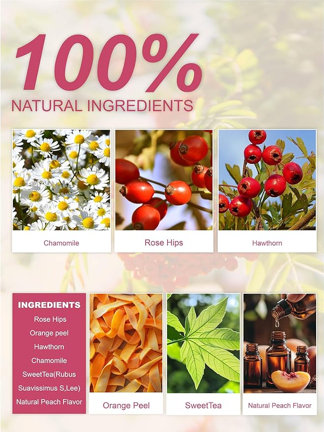 TeeLux Peach Herbal Tea Bags, Fruity Rosehips with Tart Hibiscus & Soothing Chamomile, Fruity & Sweet Flavor, Caffeine Free, 50 Count - Bloomnest