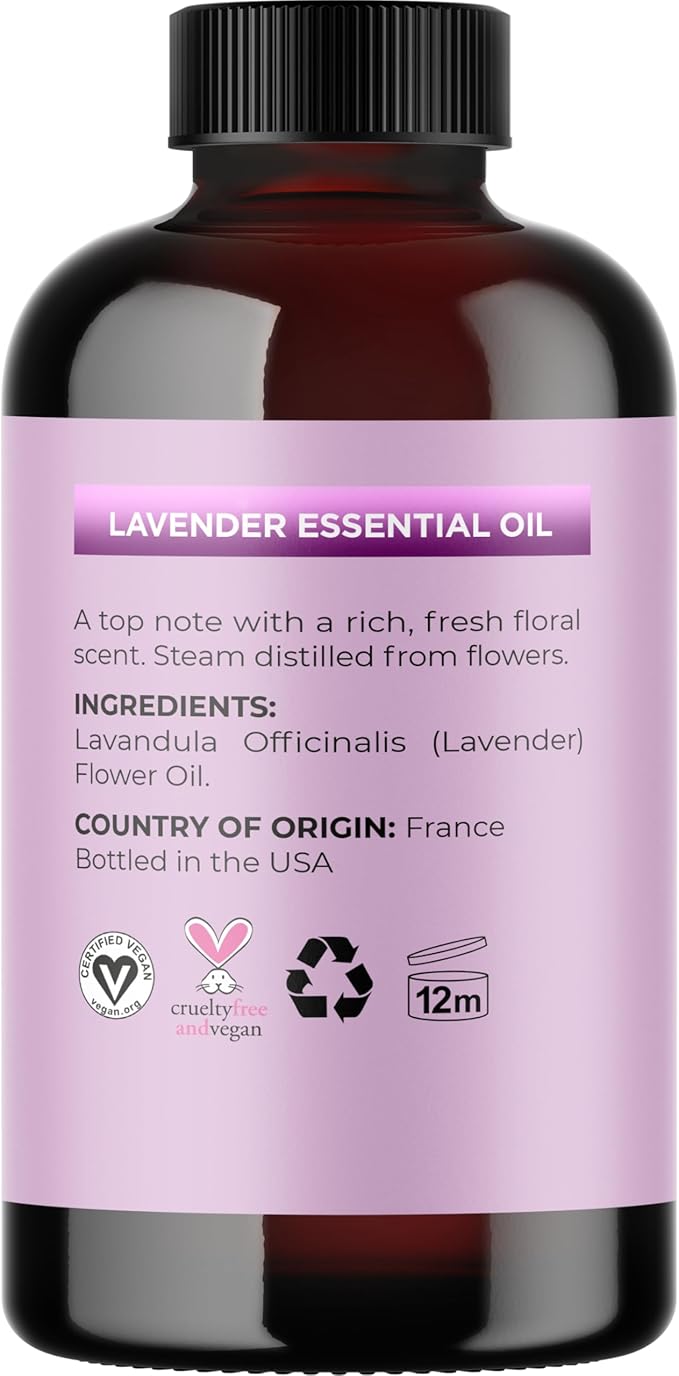 Pure Lavender Essential Oil - Lavender Oil for Hair Skin and Nails Plus Aromatherapy Diffusers Humidifiers Linens and Baths for at Home Spa Self Care - Premium Grade Non-GMO in Glass Bottle (4 Fl Oz) - Bloomnest
