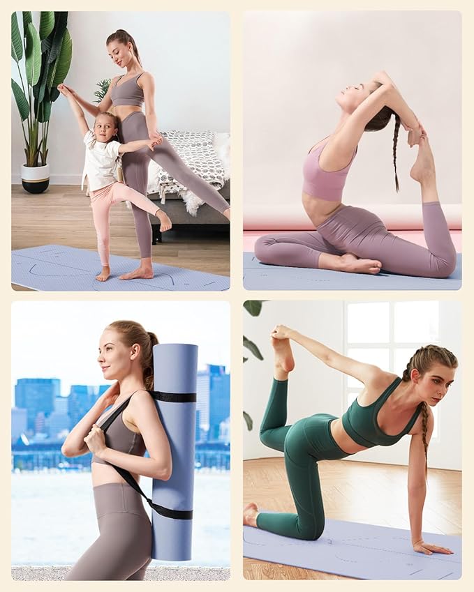 YOTTOY Yoga Mat, 72"x 32"x1/3" Extra Wide Non-Slip Exercise Fitness Yoga Mats,Eco-Friendly TPE Exercise Mats for Women Men Home Workout with Strap Bag - Bloomnest