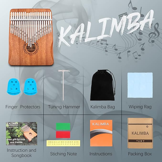 Kalimba Thumb Piano,YUNDIE Potable 17 Keys Mbira Finger Piano with Tune Hammer and Study Instruction,Musical Instruments Gift for Adult Beginners Professional (Brown, 21keys)