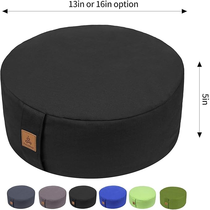 Zafu Buckwheat Meditation Cushion,D=13"/16" H=5.5",Round Zabuton Meditation Pillow,Yoga Bolster Kneeling Pillow Premium Yoga Pillow for Sitting on Floor Zippered Cotton Cover - Bloomnest