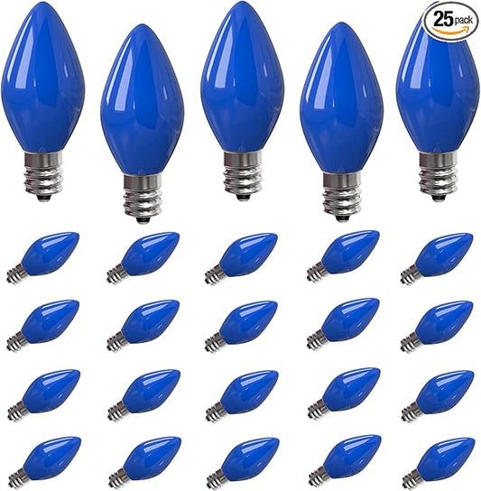SUNSGNE C7 LED Blue Replacement Christmas Light Bulbs, 0.6W LED E12 Candelabra Base Bulbs - Great for Christmas Outdoor String Lights, Salt Lamp, Night Lights, Decorative Lights, Pack of 25 - Bloomnest