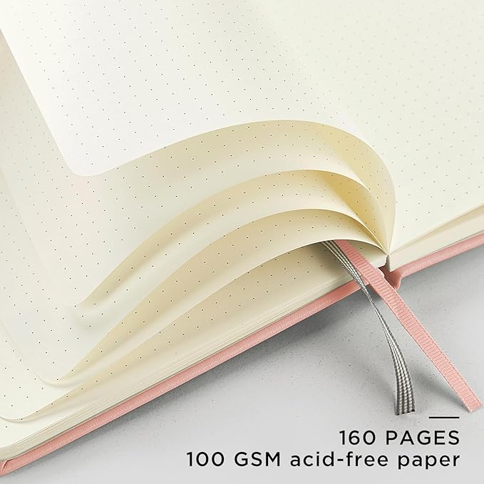 &And Per Se Dotted Journal Notebook, A5 Hardcover Leather Bullet Dotted Journal, 160 Pages 100 gsm Thick Paper，3 Sheets of Stickers Included - 5.7'' x 8''（Pink） - Bloomnest